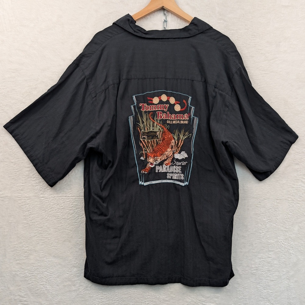 VTG Tommy Bahama Button Down Shirt Men XXL Black Paradise Spirits Tiger Silk Y2K